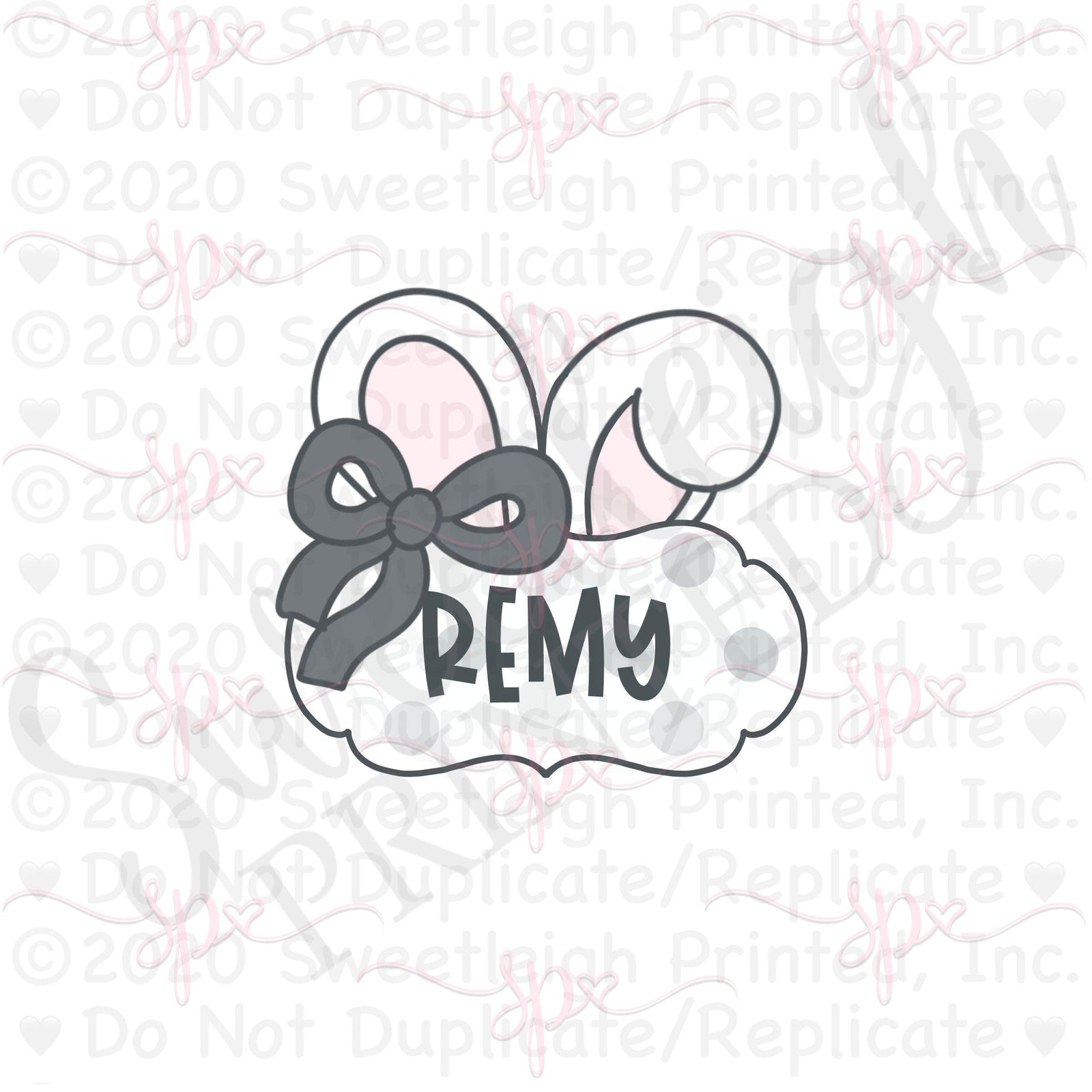 Girly Remy Bunny Ears Plaque Cookie Cutter - Sweetleigh 