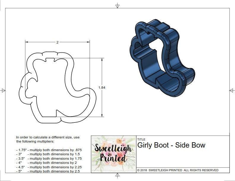 Girly Side Bow Boot Cookie Cutter - Sweetleigh 