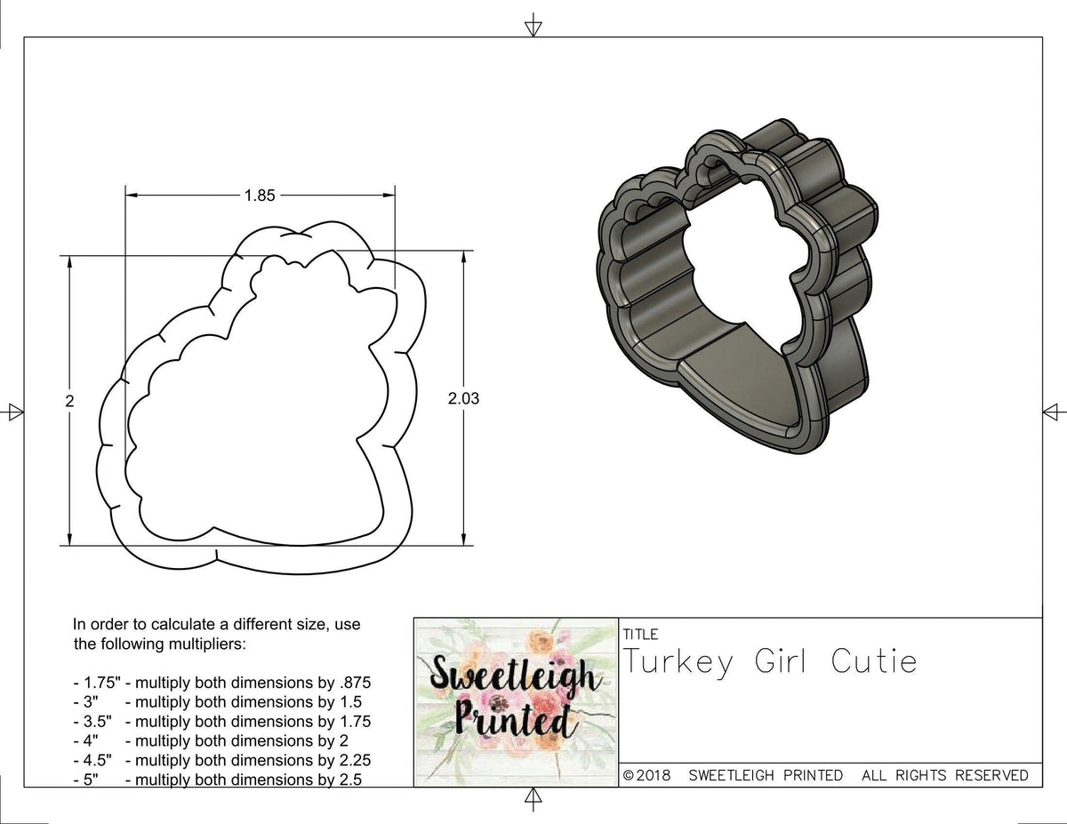 Girly Side Turkey 2018 Cookie Cutter - Sweetleigh 