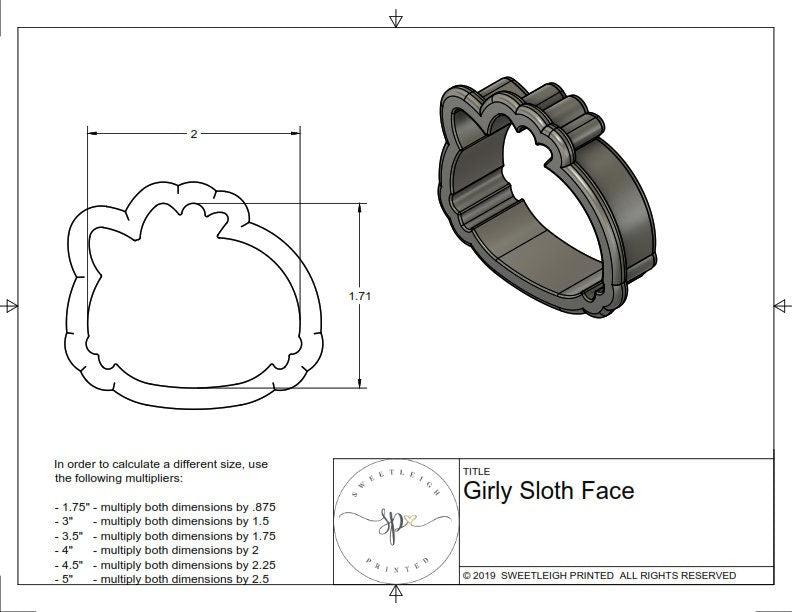 Girly Sloth Face Cookie Cutter - Sweetleigh 