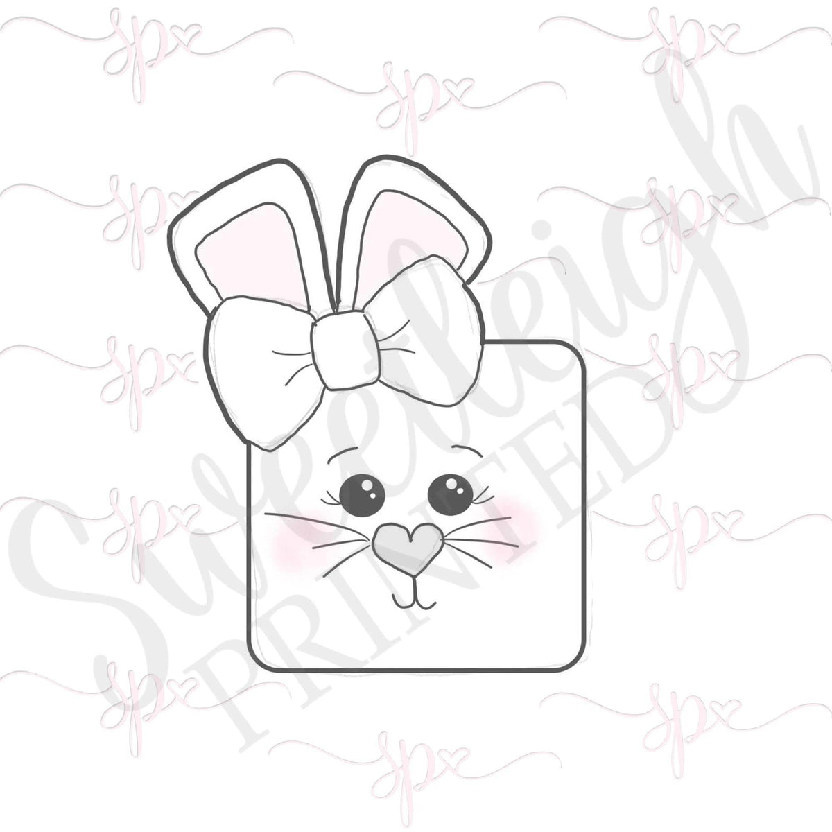 Girly Square Bunny Face Cookie Cutter - Sweetleigh 