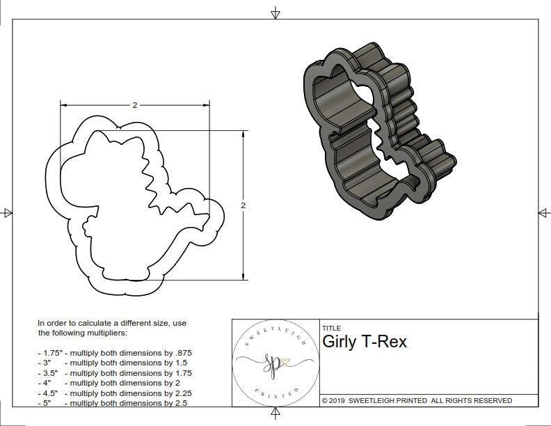 Girly T-Rex Cookie Cutter - Sweetleigh 