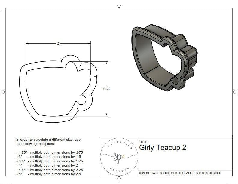 Girly Teacup 2 Cookie Cutter - Sweetleigh 