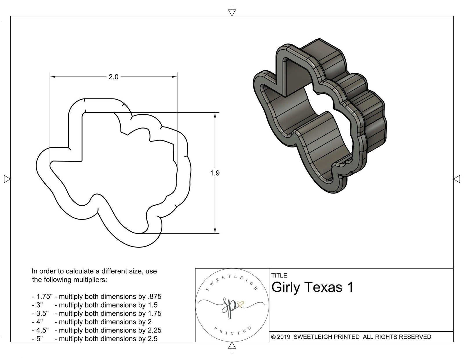 Girly Texas 1 Cookie Cutter - Sweetleigh 