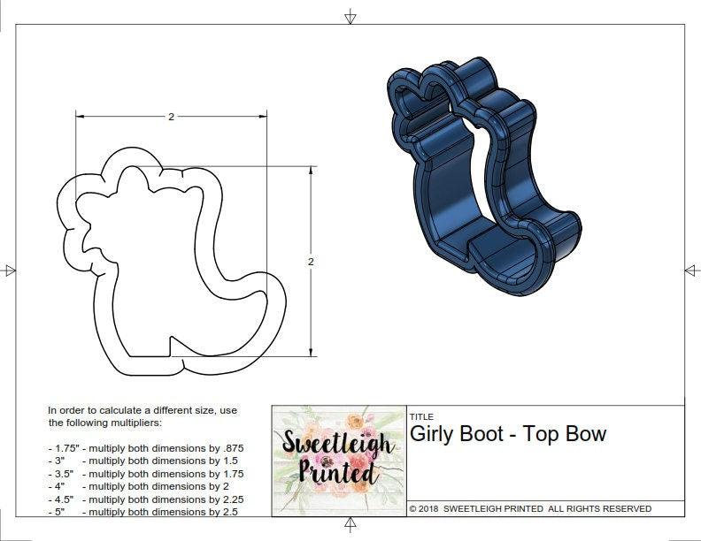 Girly Top Bow Boot Cookie Cutter - Sweetleigh 