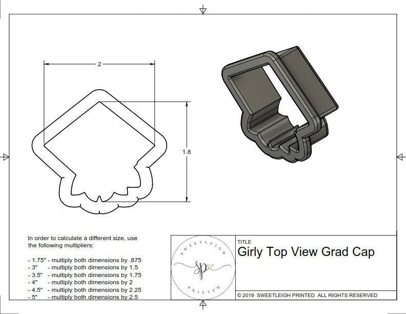 Girly Top View Grad Cap Cookie Cutter - Sweetleigh 