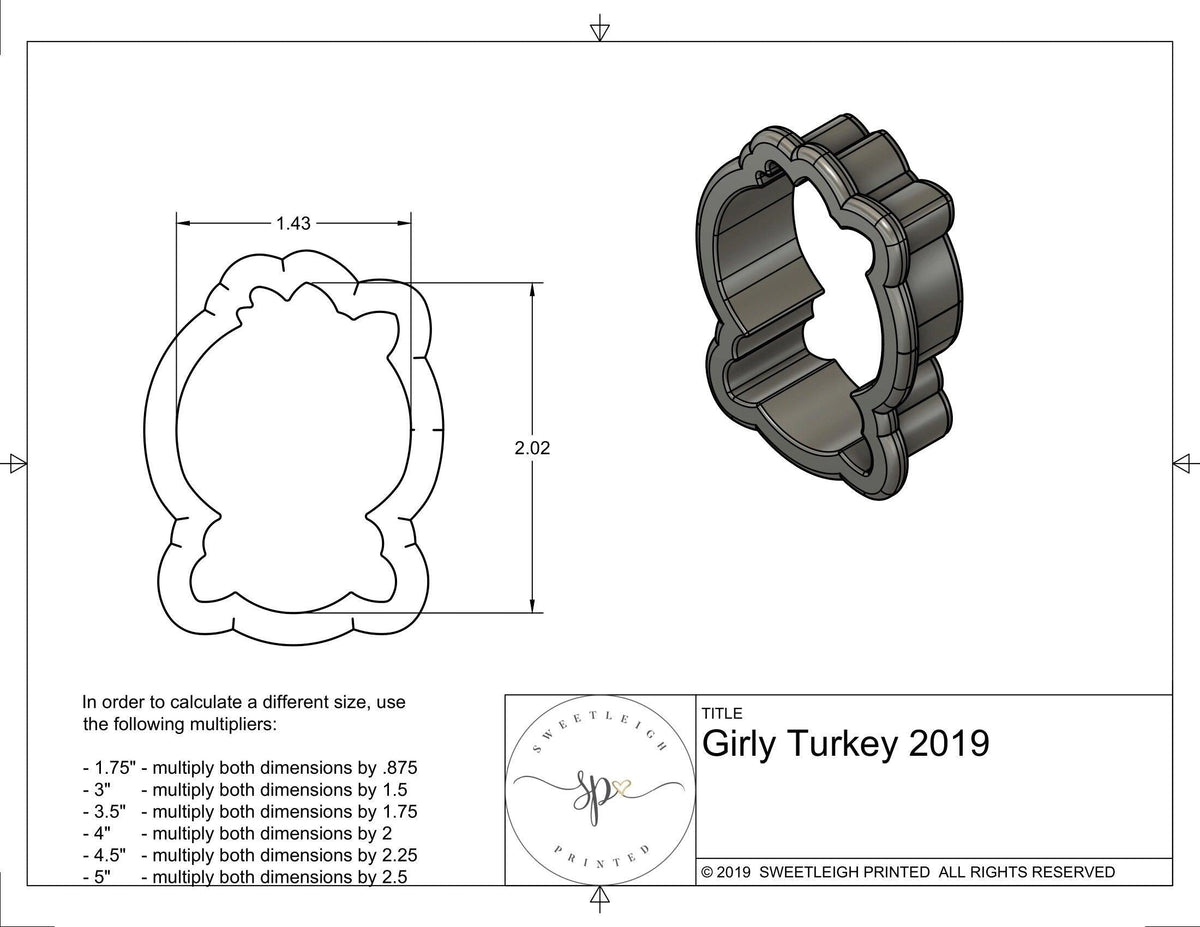 Girly Turkey 2019 Cookie Cutter - Sweetleigh 