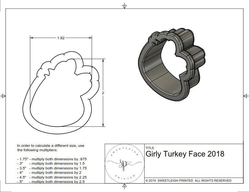 Girly Turkey Face 2018 cookie cutter - Sweetleigh 