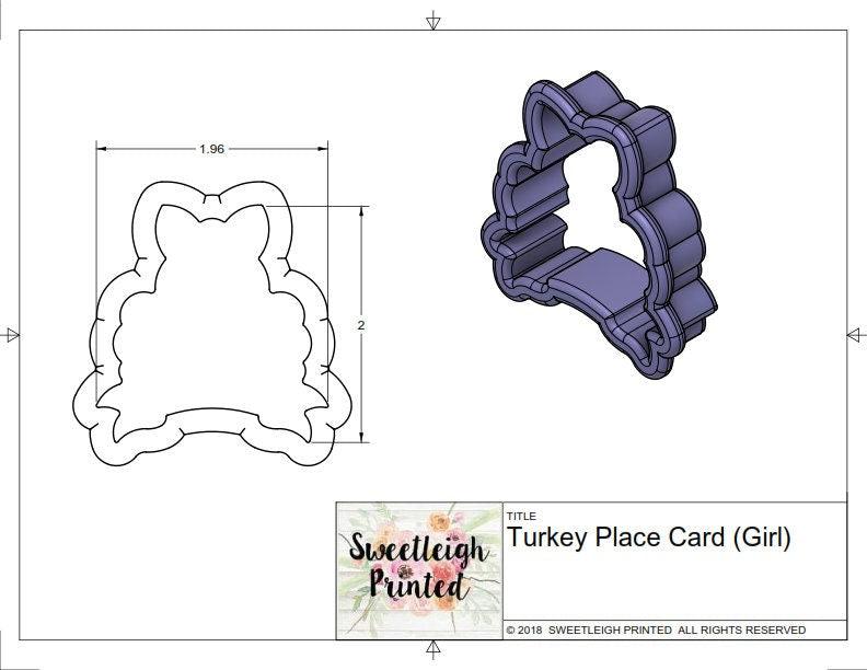 Girly Turkey Place Card Cookie Cutter - Sweetleigh 