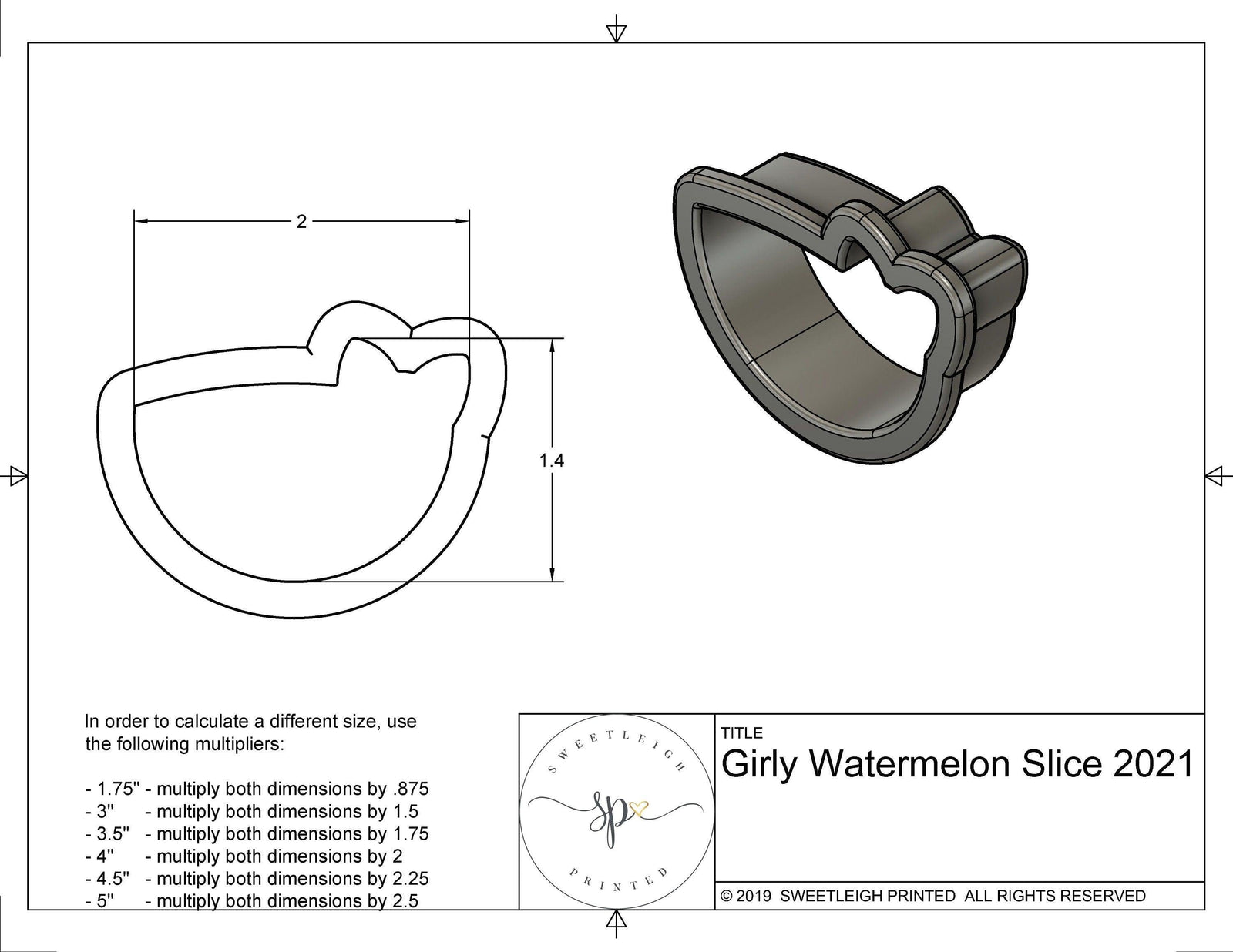 Girly Watermelon Slice 2021 Cookie Cutter - Sweetleigh 