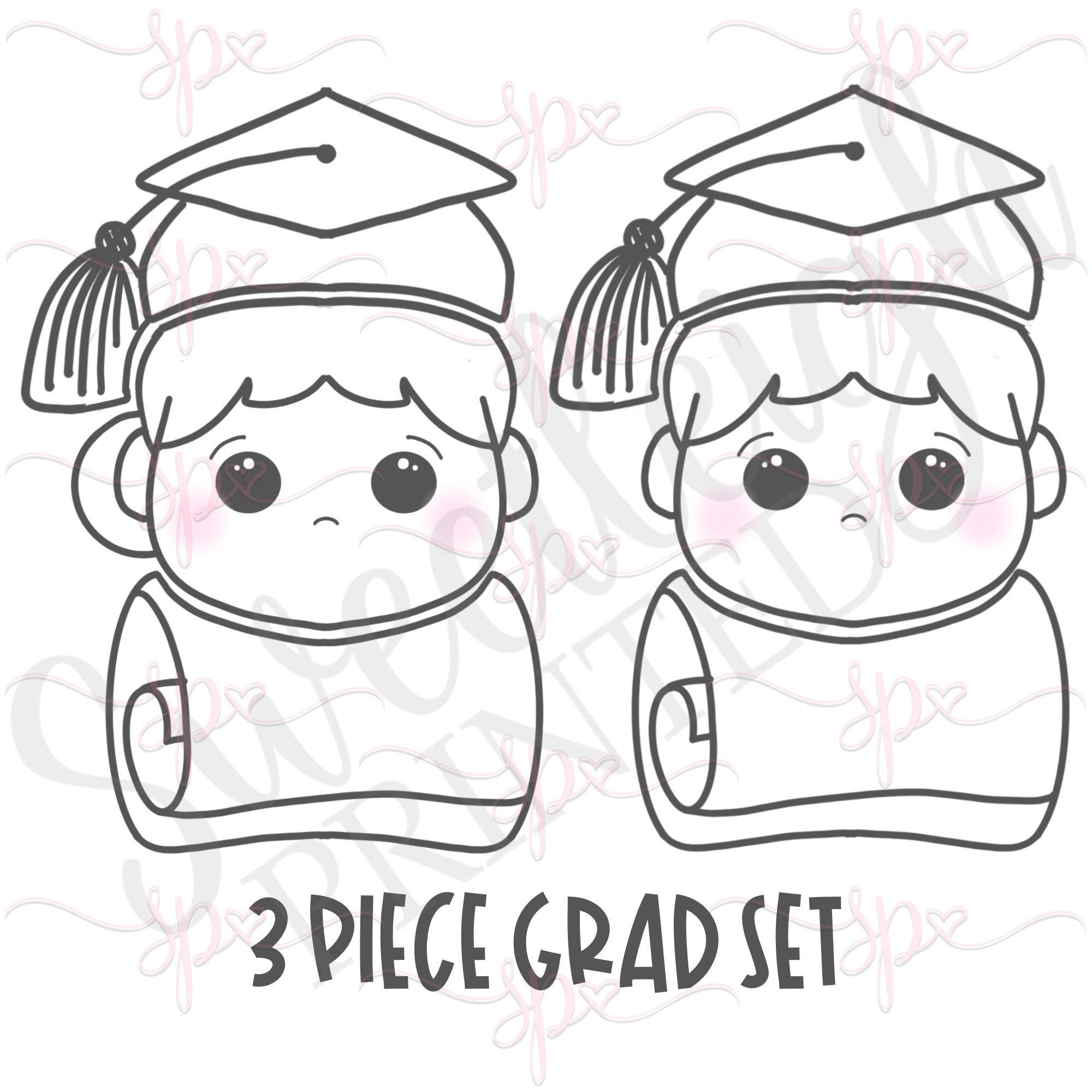 Grad Face Diploma 3 Piece Cookie Cutter Set - Sweetleigh 