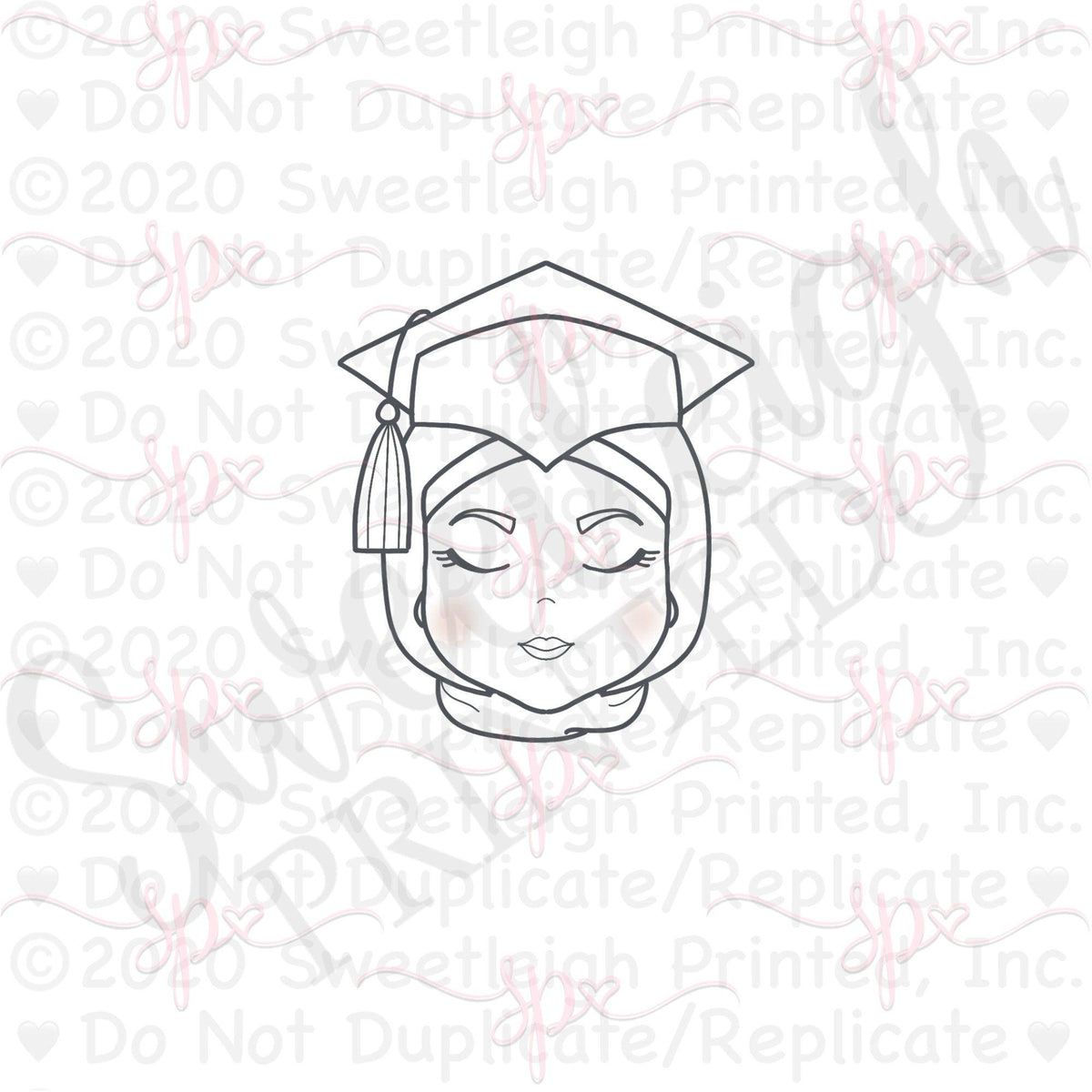 Grad Girl Face with Hijab Cookie Cutter - Sweetleigh 