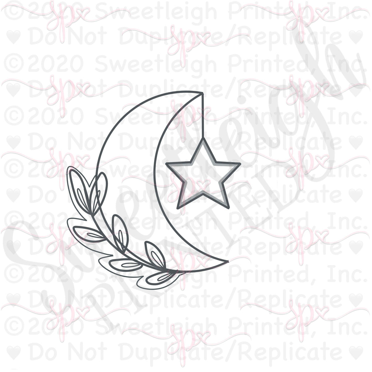 Greenery Crescent Moon and Star Cookie Cutter - Sweetleigh 