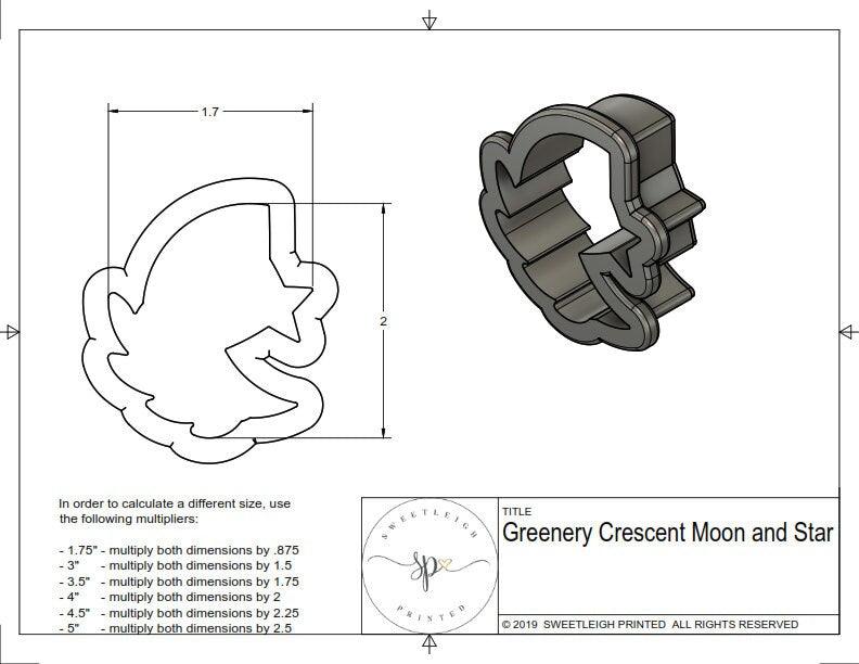 Greenery Crescent Moon and Star Cookie Cutter - Sweetleigh 