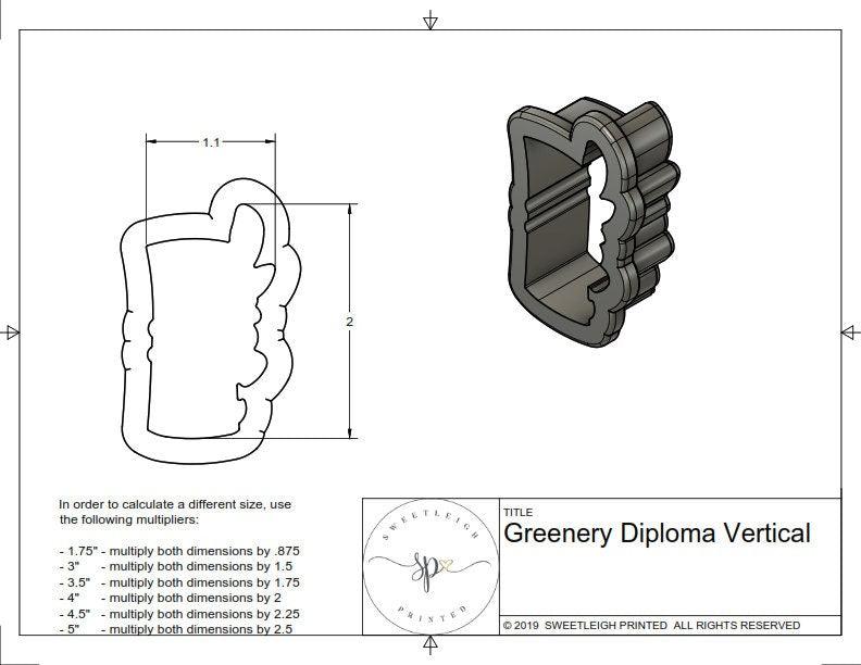 Greenery Diploma Vertical Cookie Cutter - Sweetleigh 