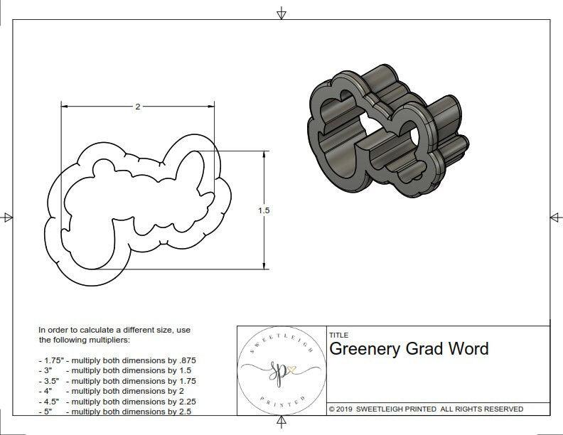 Greenery "grad" Word Cookie Cutter - Sweetleigh 