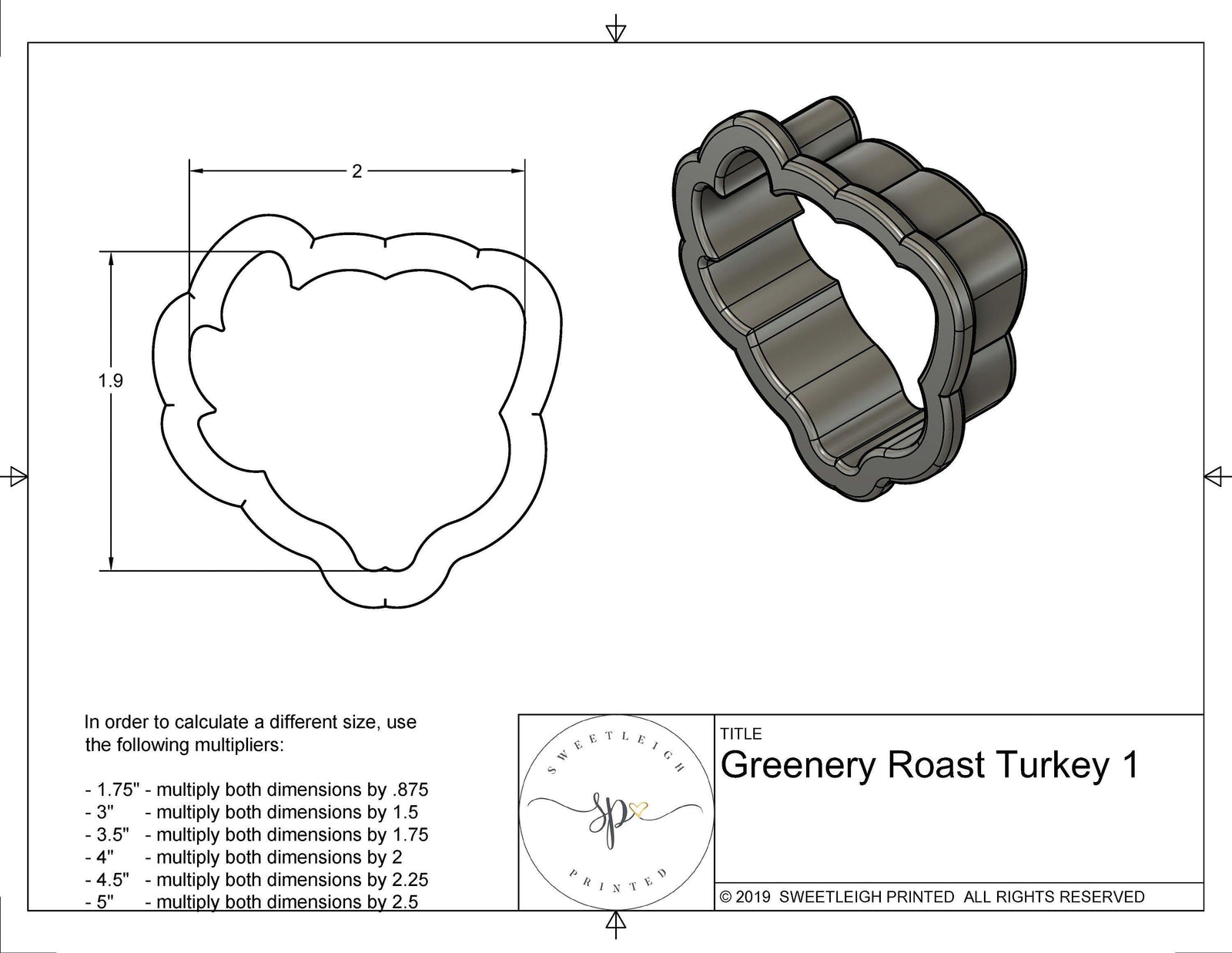 Greenery Roast Turkey 1 Cookie Cutters - Sweetleigh 