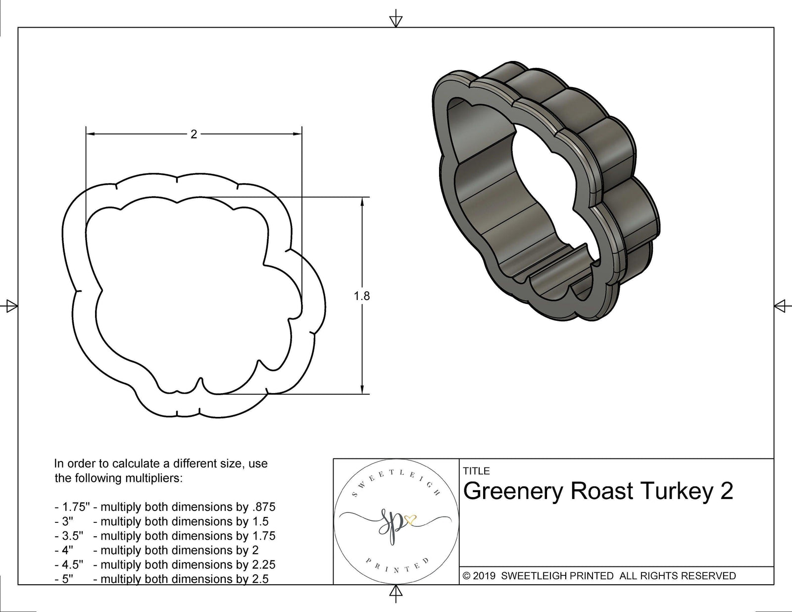 Greenery Roast Turkey 2 Cookie Cutters - Sweetleigh 