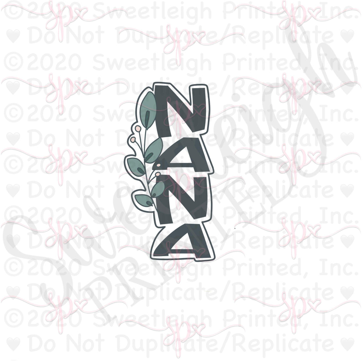 Greenery Vertical Nana Word Cookie Cutter - Sweetleigh 