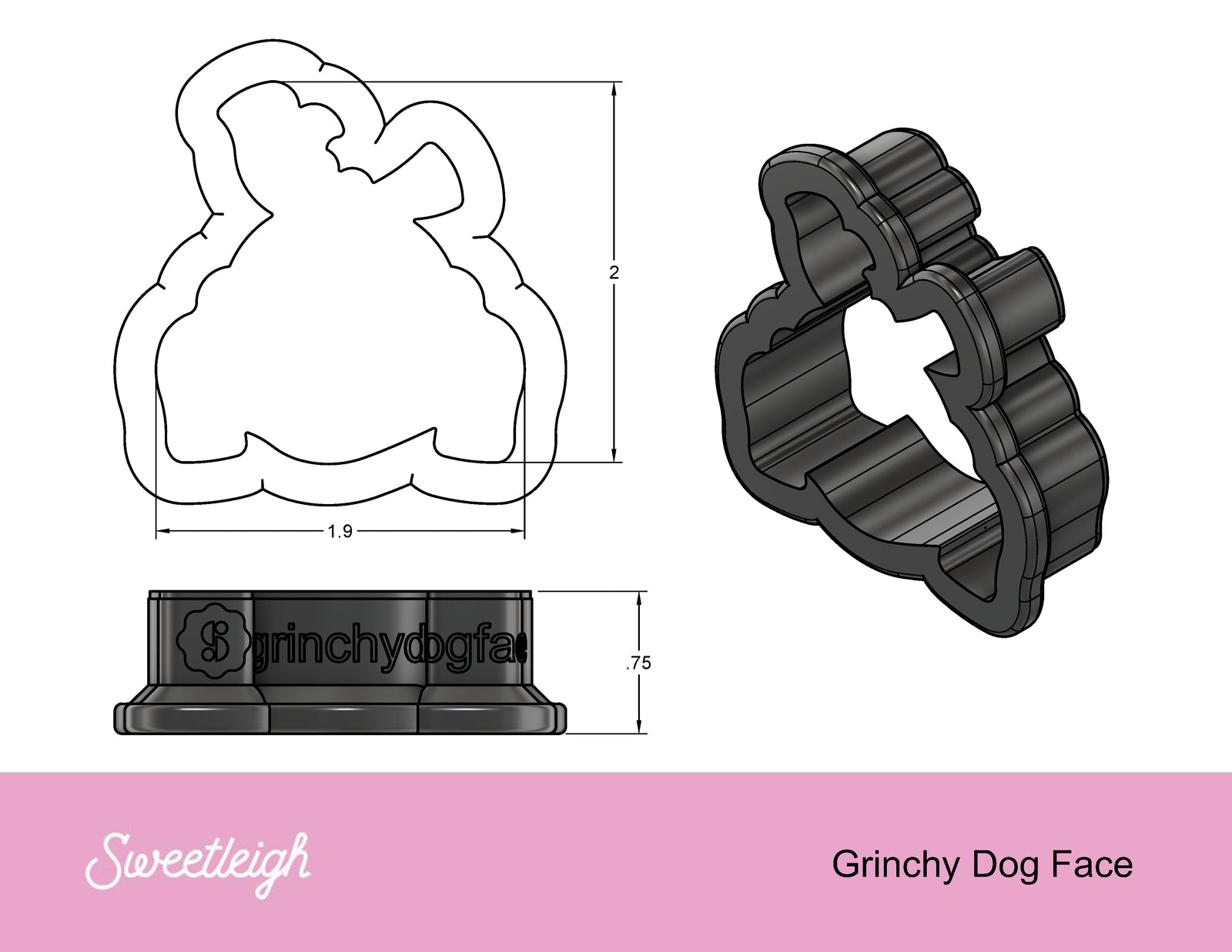 Grinchy Dog Cookie Cutter - Sweetleigh 