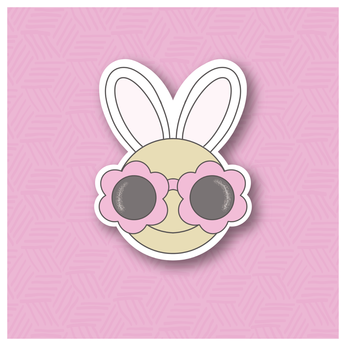 Groovy Bunny Ears Happy Face Digital Sticker File