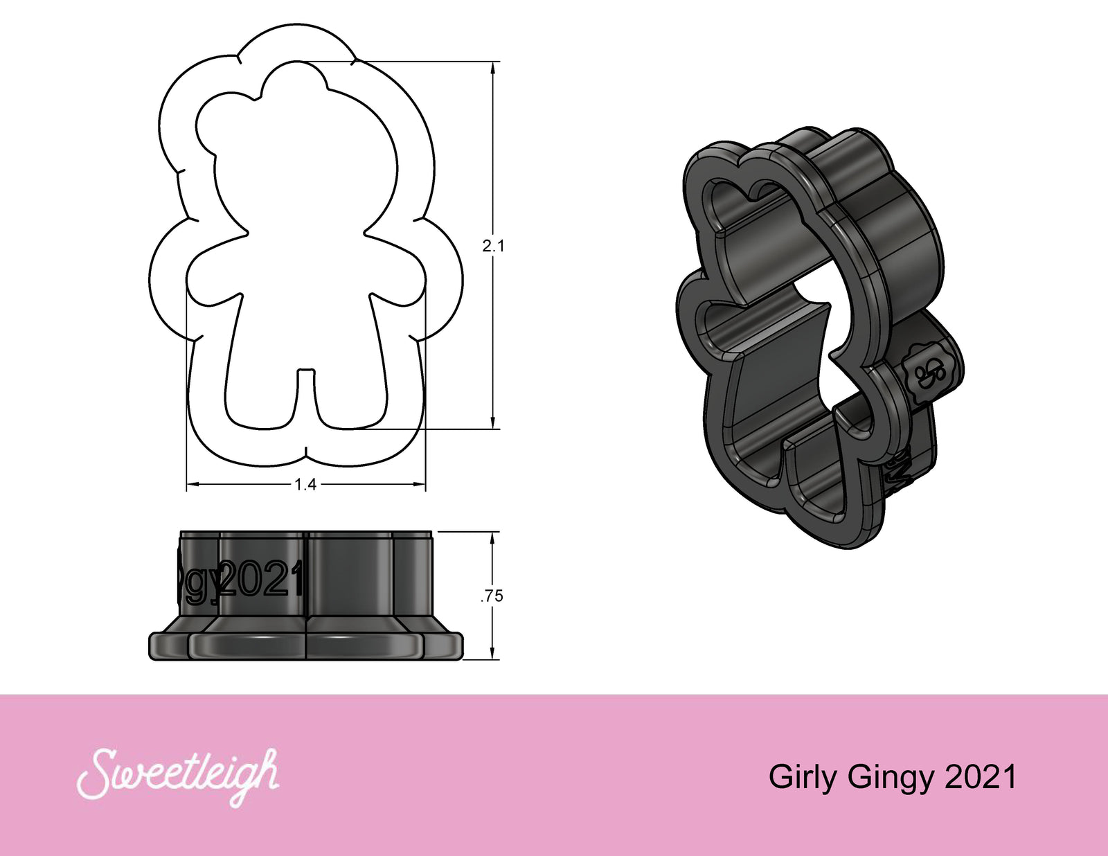 Girly Gingy 2021 Cookie Cutter - Sweetleigh 