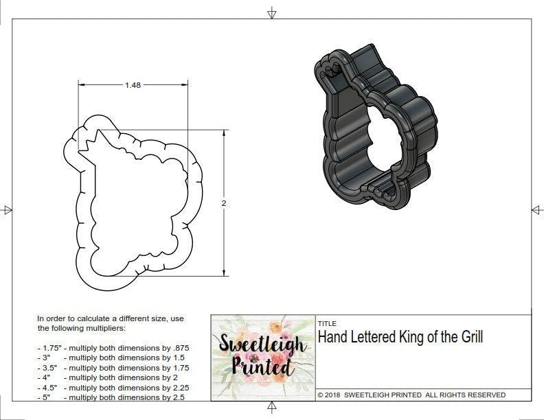 Hand Lettered King of the Grill Cookie Cutter - Sweetleigh 