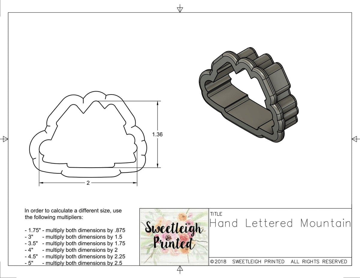 Hand Lettered Mountains Cookie Cutter - Sweetleigh 