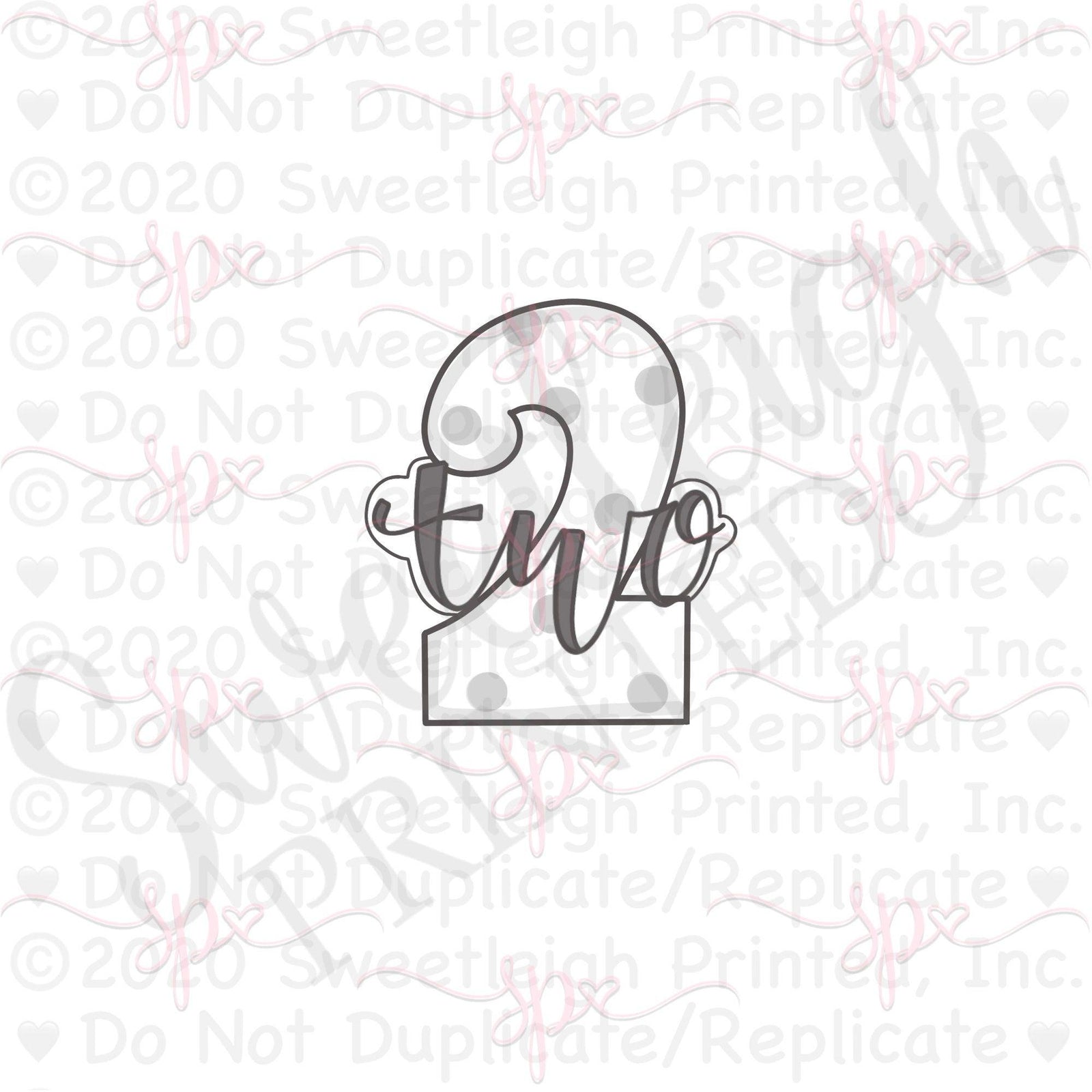 Hand Lettered Number 2 Cookie Cutter - Sweetleigh 