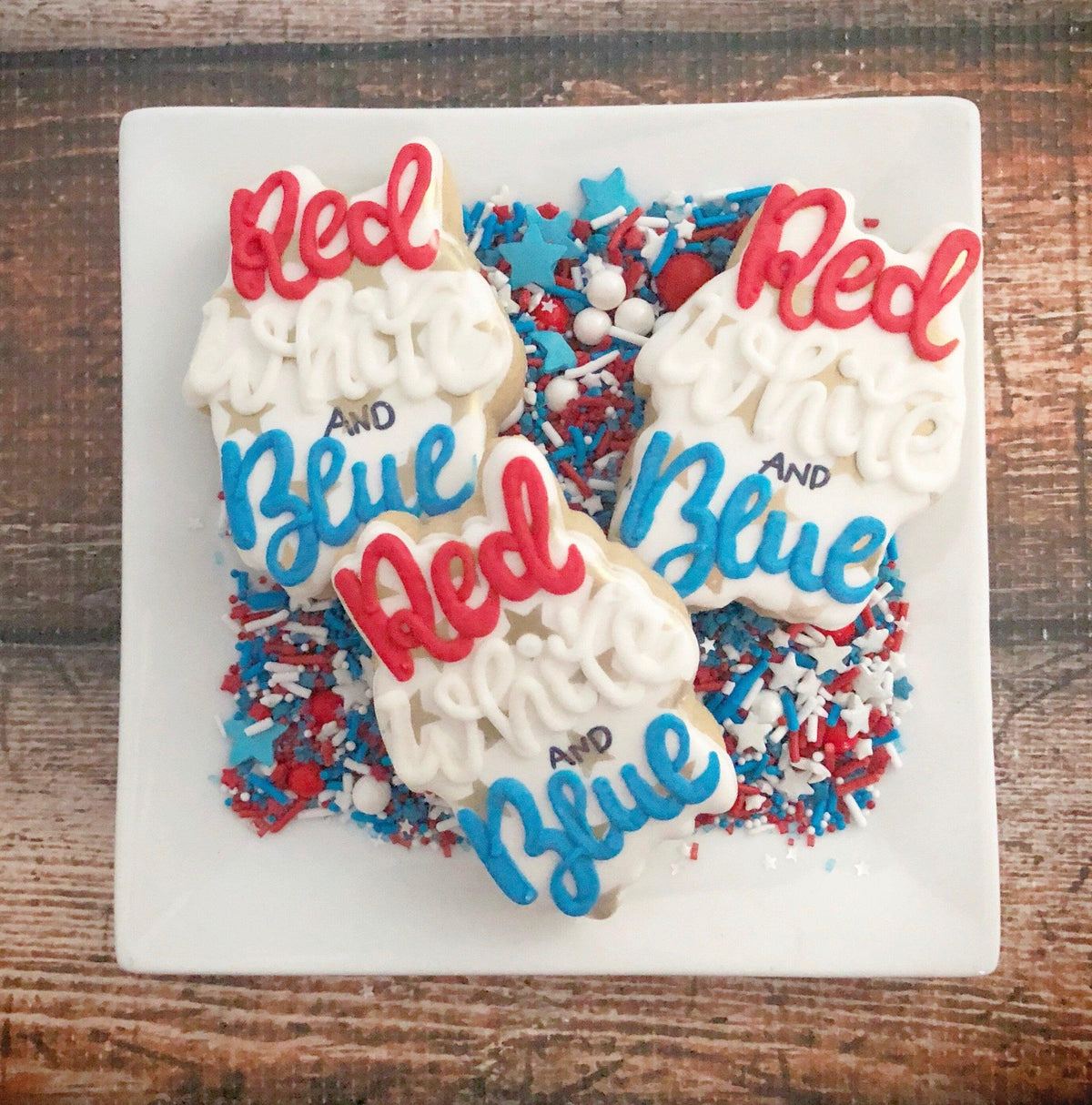 Hand Lettered Red White and Blue Cookie Cutter - Sweetleigh 