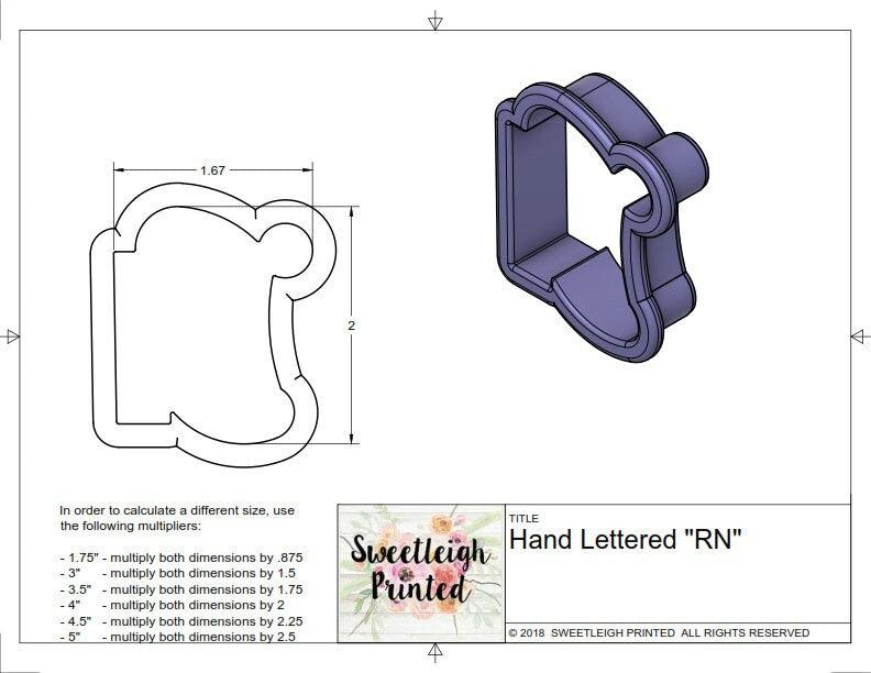 Hand Lettered RN Cookie Cutter - Sweetleigh 