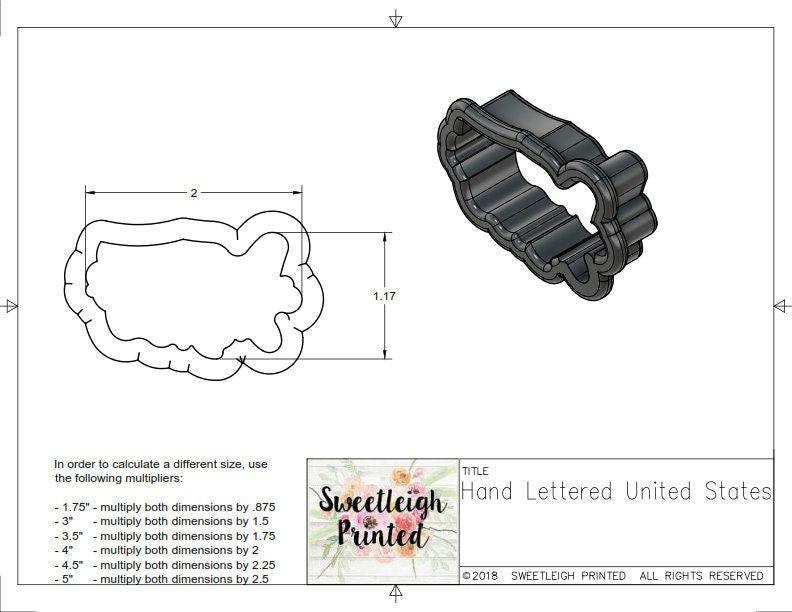 Hand Lettered United States Cookie Cutter - Sweetleigh 