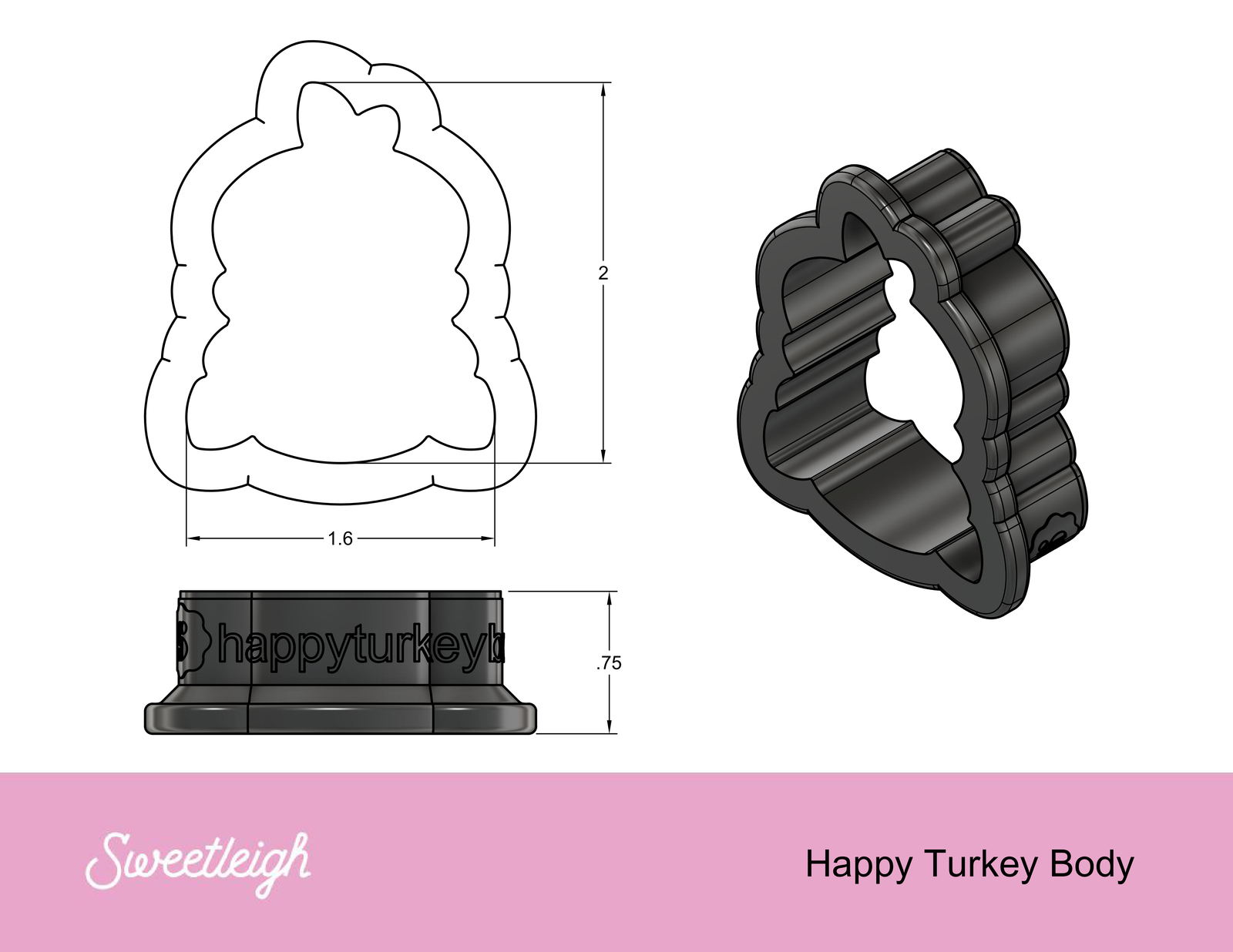 Happy Turkey Body Cookie Cutter - Sweetleigh 