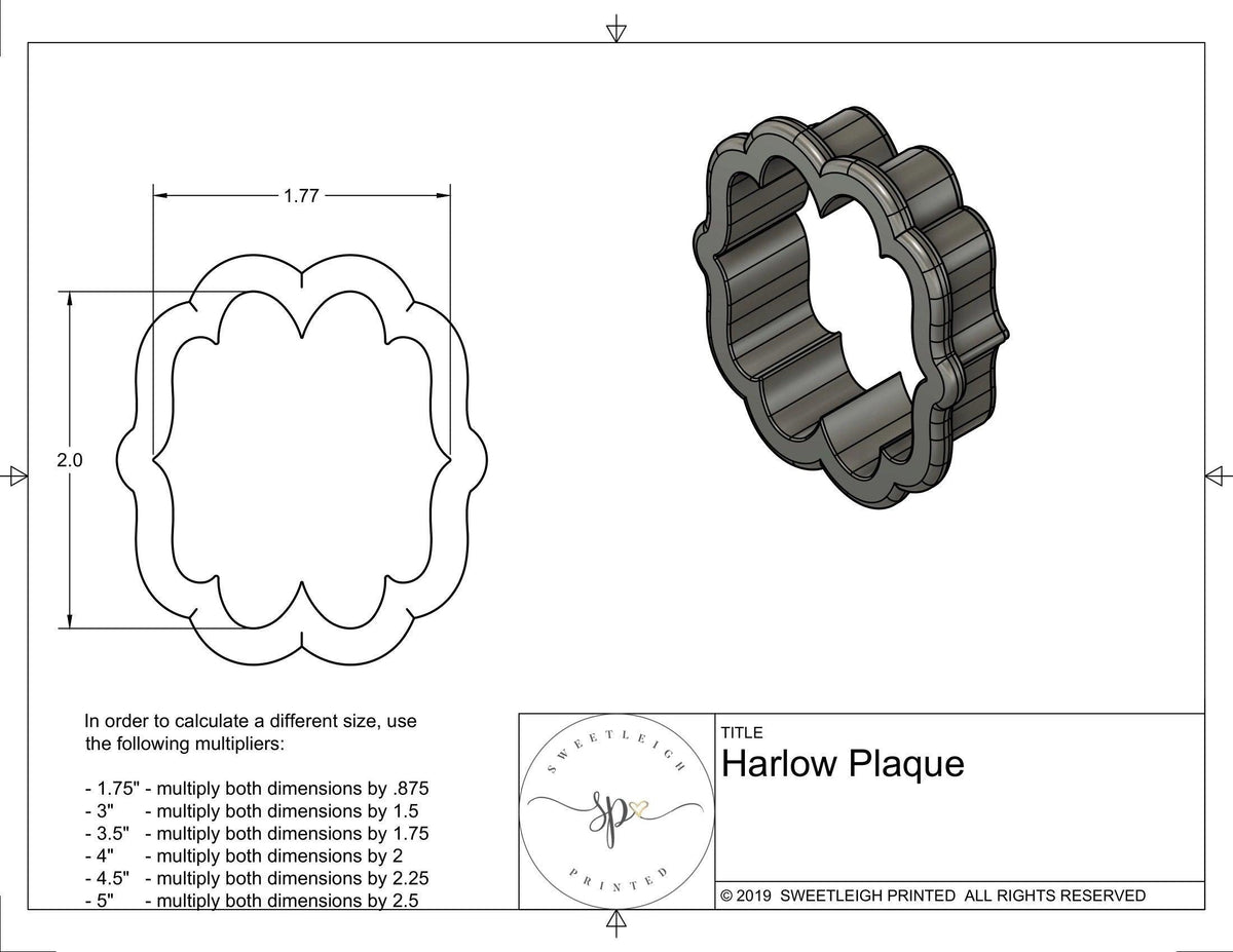 Harlow Plaque Cookie Cutter - Sweetleigh 