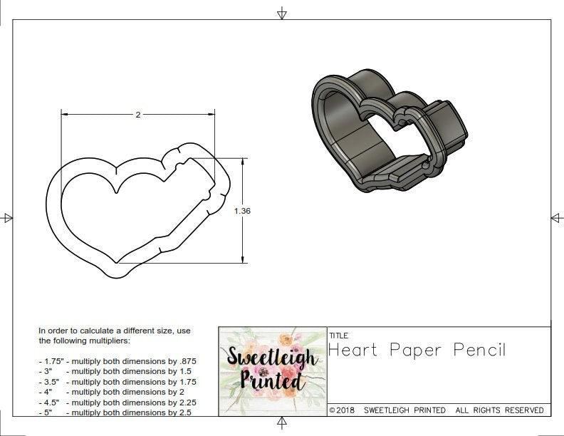 Heart Paper with Pencil Cookie Cutter - Sweetleigh 