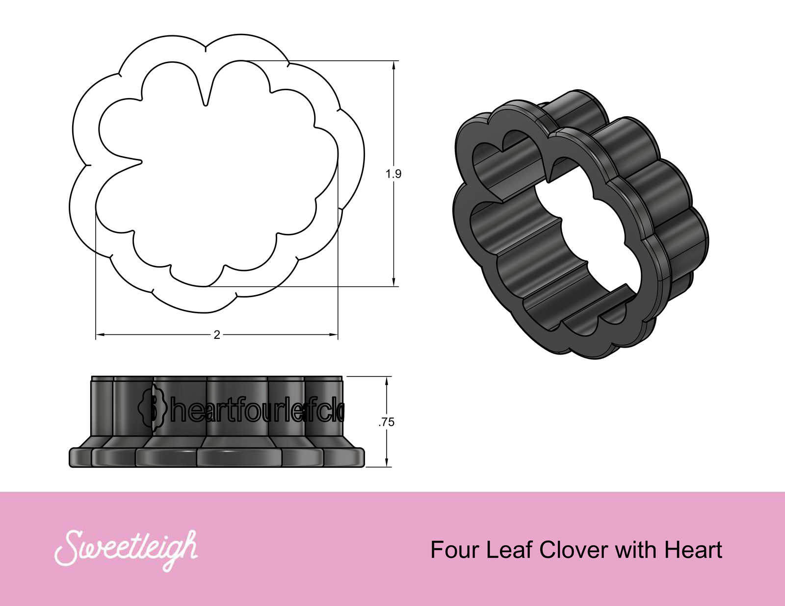 Four Leaf Clover with Heart Cookie Cutter - Sweetleigh 