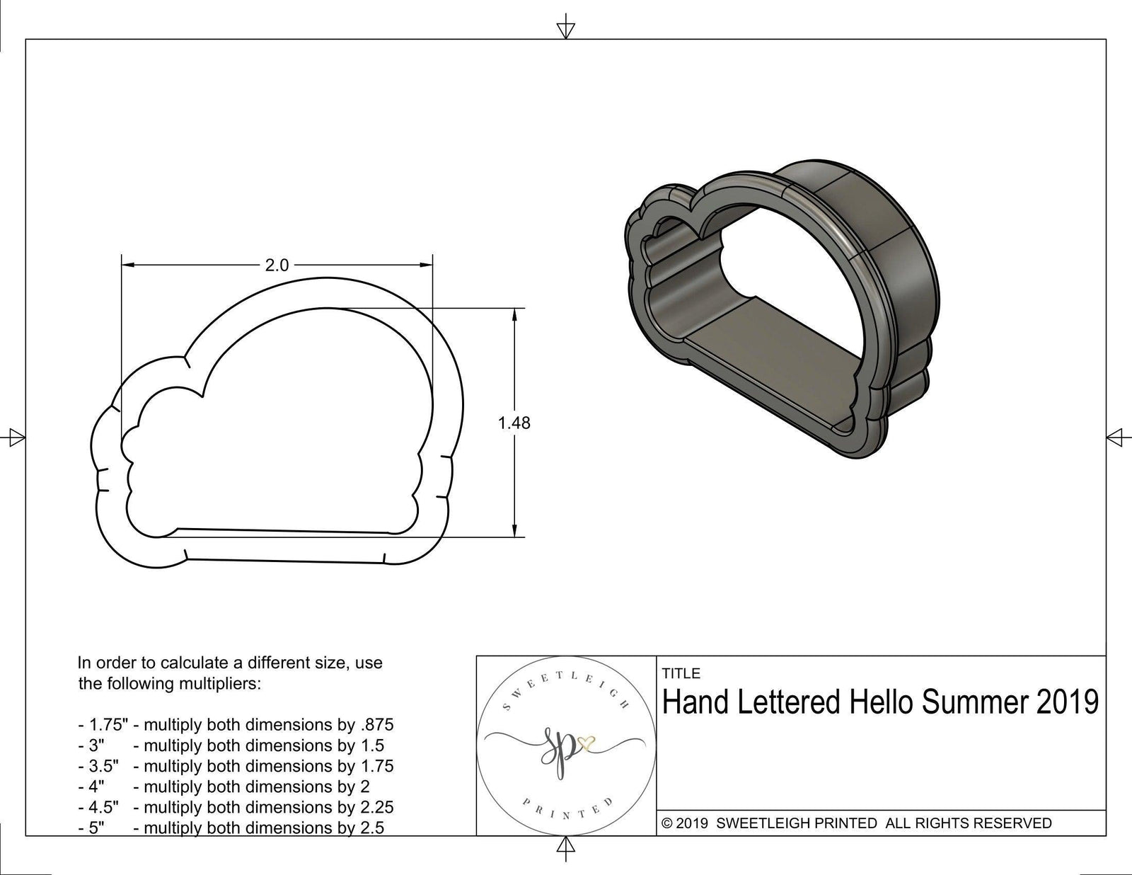 Hello Summer Hand Lettered Cookie Cutter - Sweetleigh 