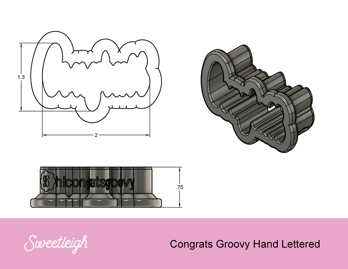Groovy Congrats Hand Lettered Cookie Cutter