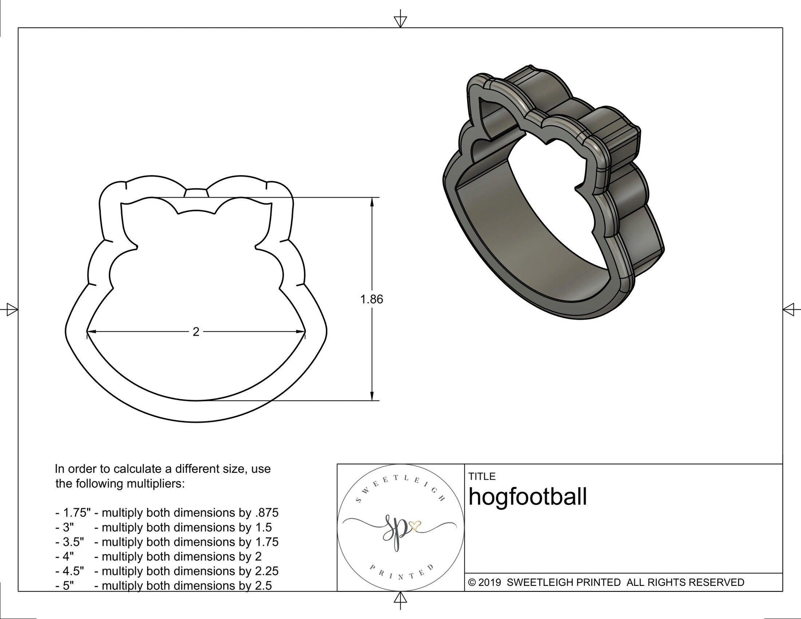 Hog Football Cookie Cutter - Sweetleigh 