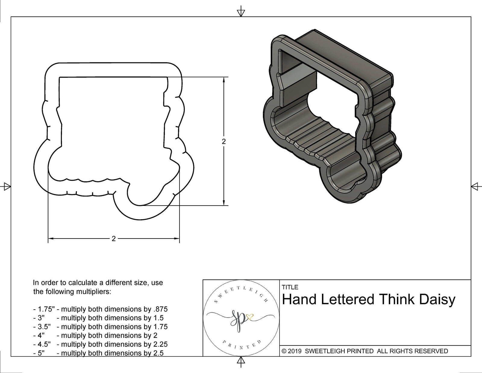 I Think of You Every Daisy Hand Lettered Cookie Cutter - Sweetleigh 