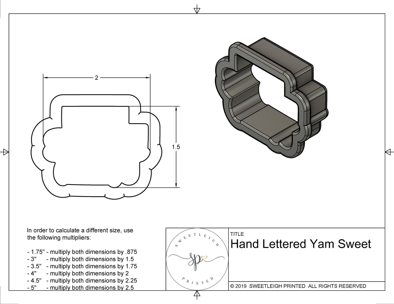 I Yam Sweet On You Hand Lettered Cookie Cutter - Sweetleigh 