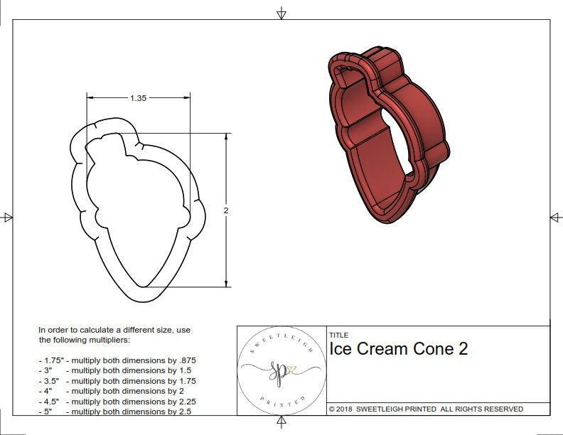Ice Cream Cone 2 Cookie Cutter - Sweetleigh 