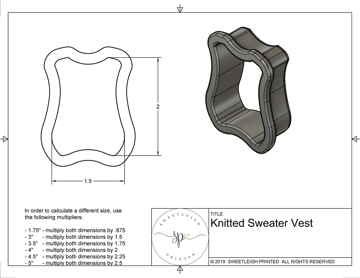 Knitted Sweater Vest cookie cutter