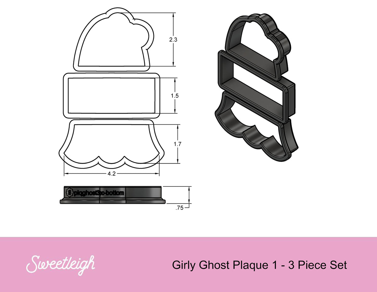 Girly Ghost Plaque 1 - 3 Piece Cookie Cutter Set