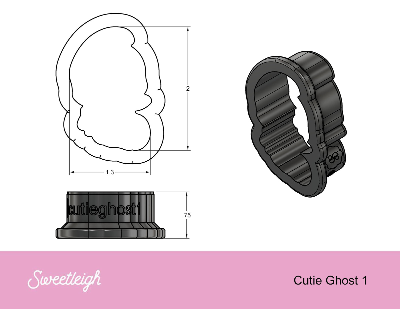 Cutie Ghost 1 Cookie Cutter