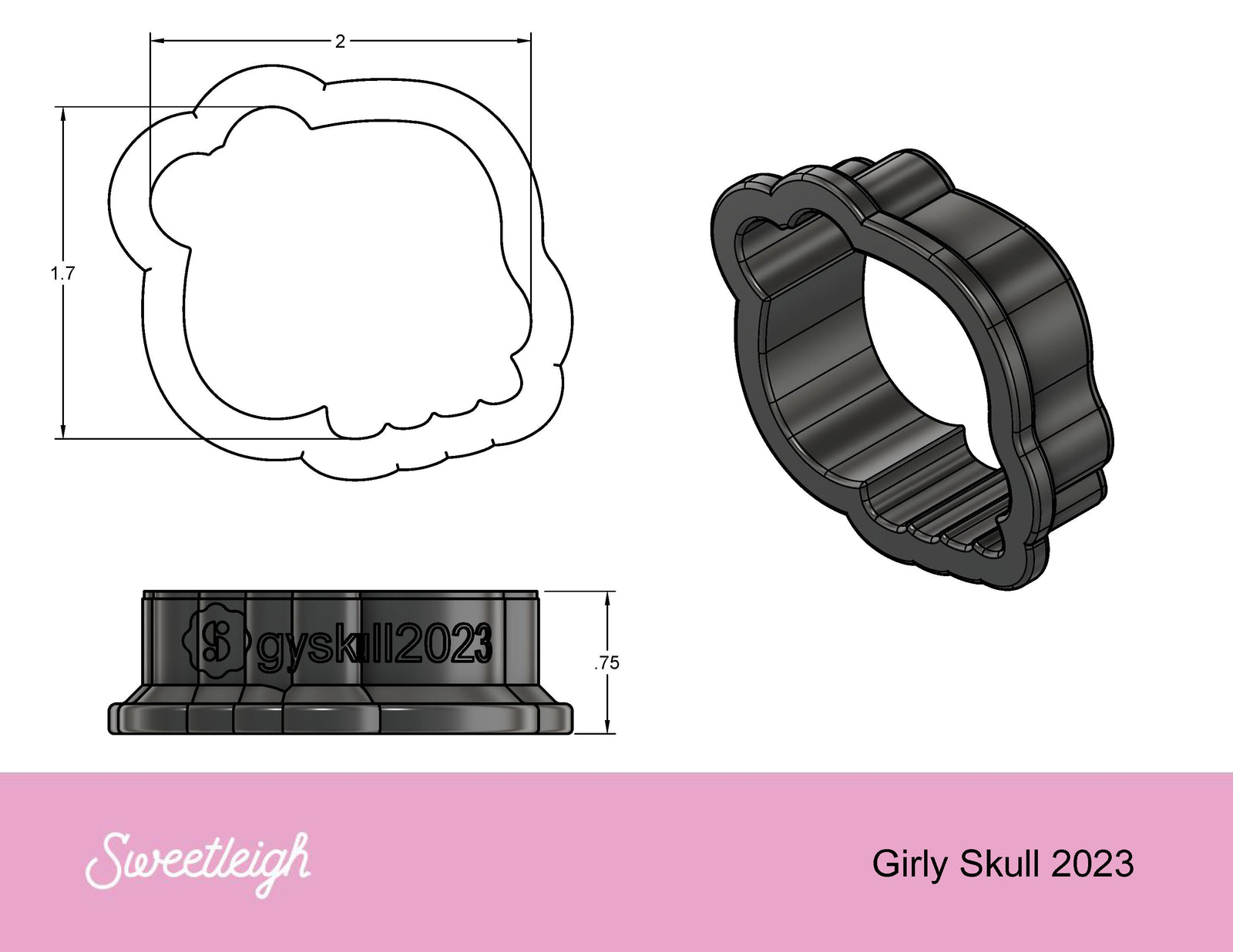 Girly Skull 2023 Cookie Cutter