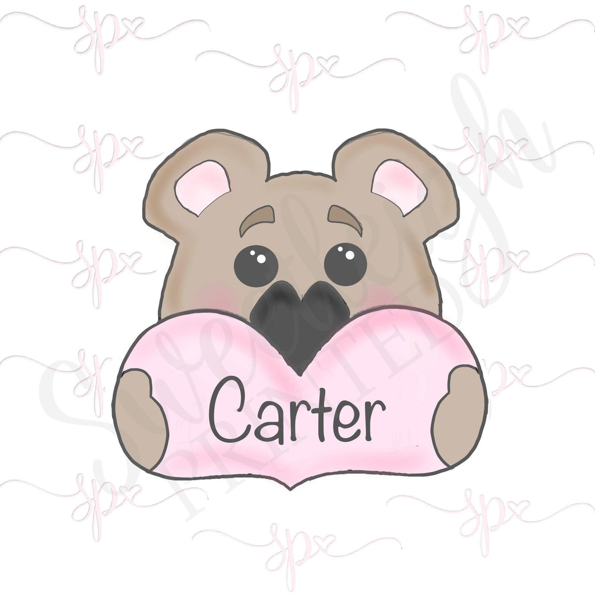 Kawaii Bear Heart Plaque Cookie Cutter - Sweetleigh 