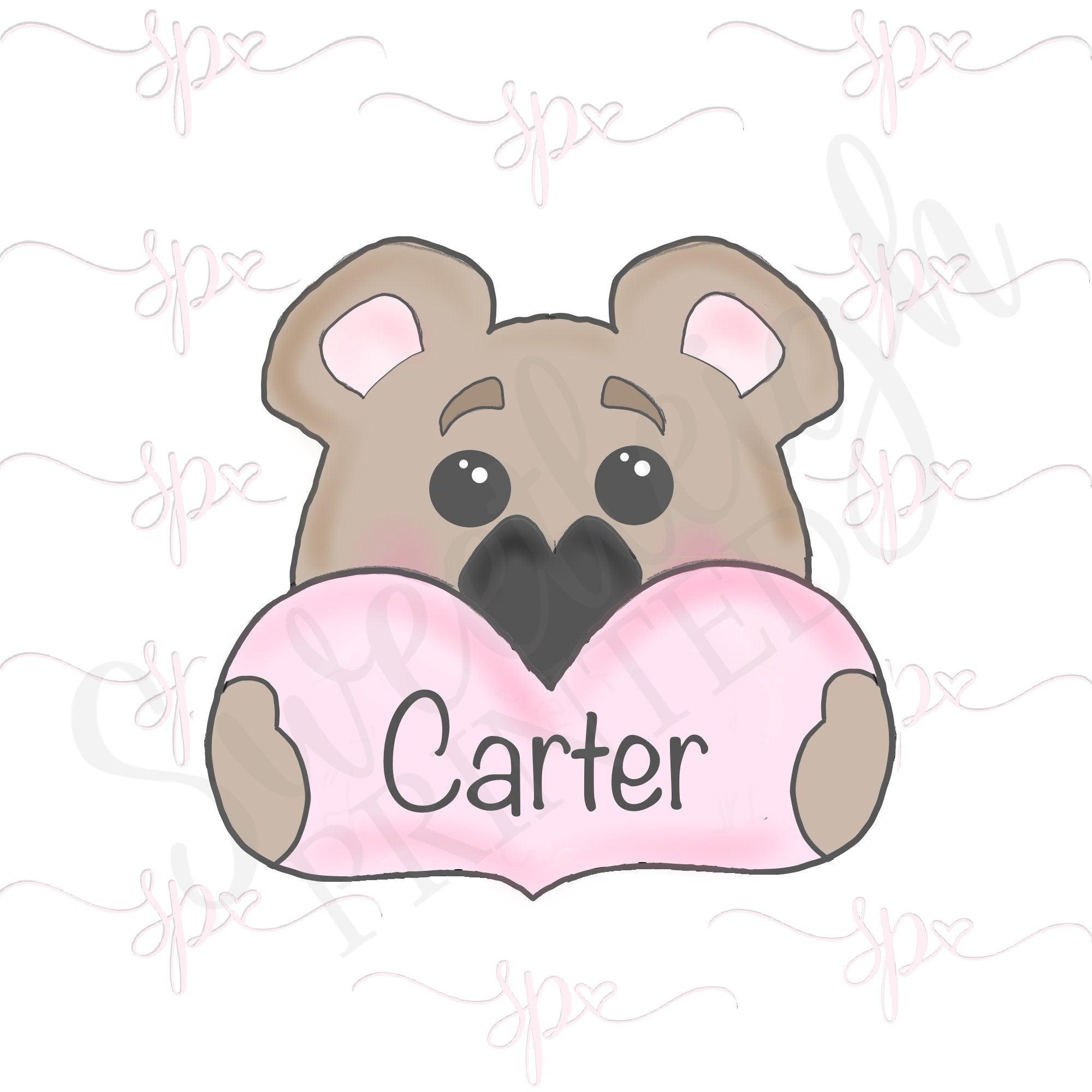 Kawaii Bear Heart Plaque Cookie Cutter - Sweetleigh 