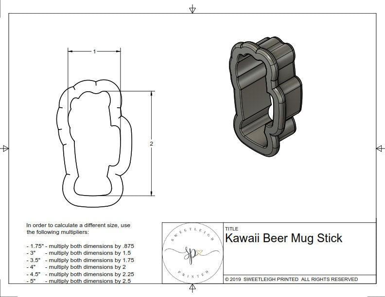 Kawaii Beer Mug Stick Cookie Cutter - Sweetleigh 