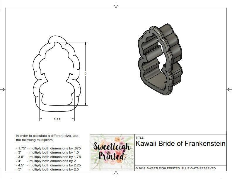 Kawaii Bride of Frankenstein Cookie Cutter - Sweetleigh 